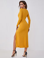 Sollinarry Cut Out Front Ribbed Knit Split Thigh Dress