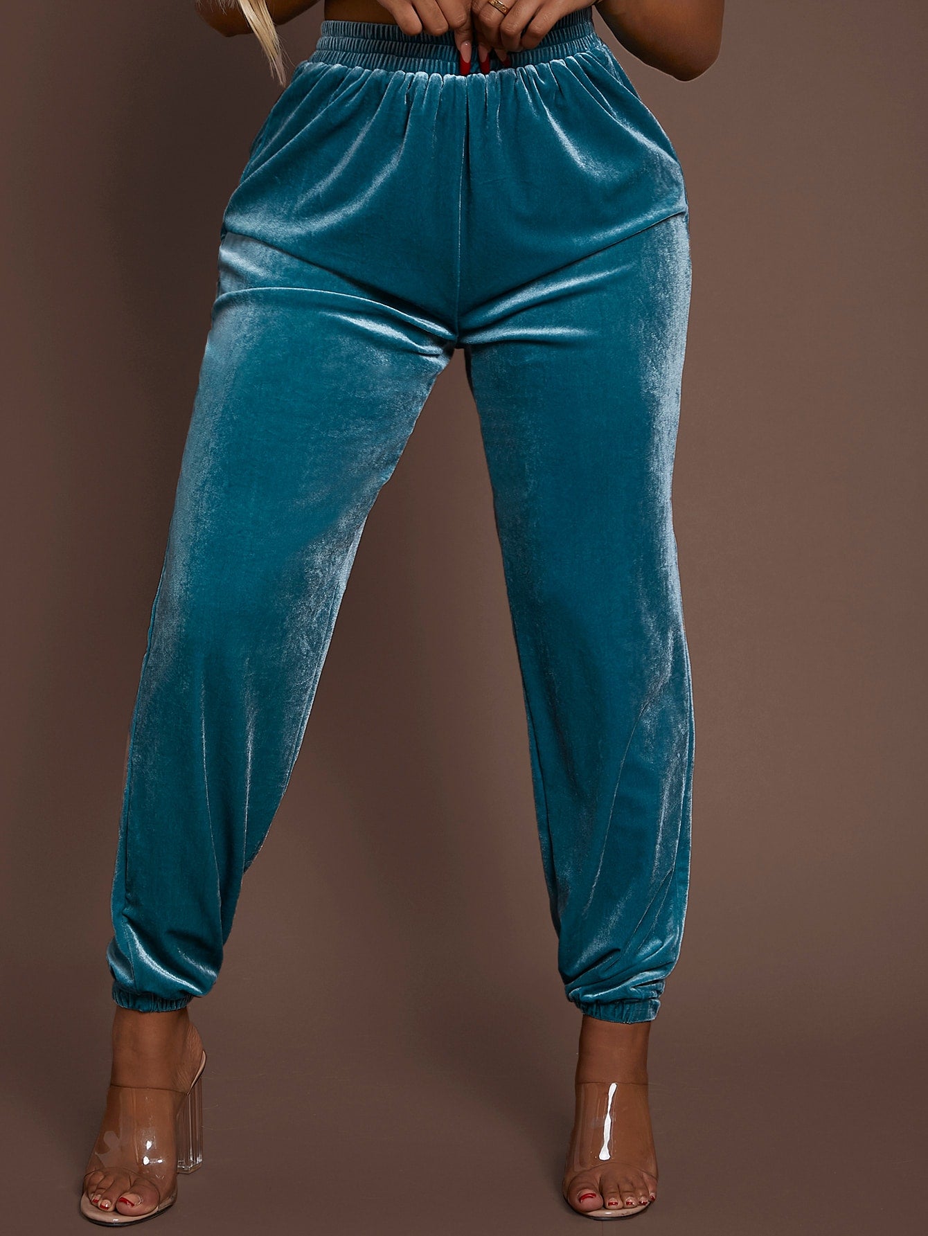 Rhinestone Letter Pattern Velvet Sweatpants