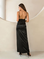 Ruched Split Thigh Satin Cami Dress