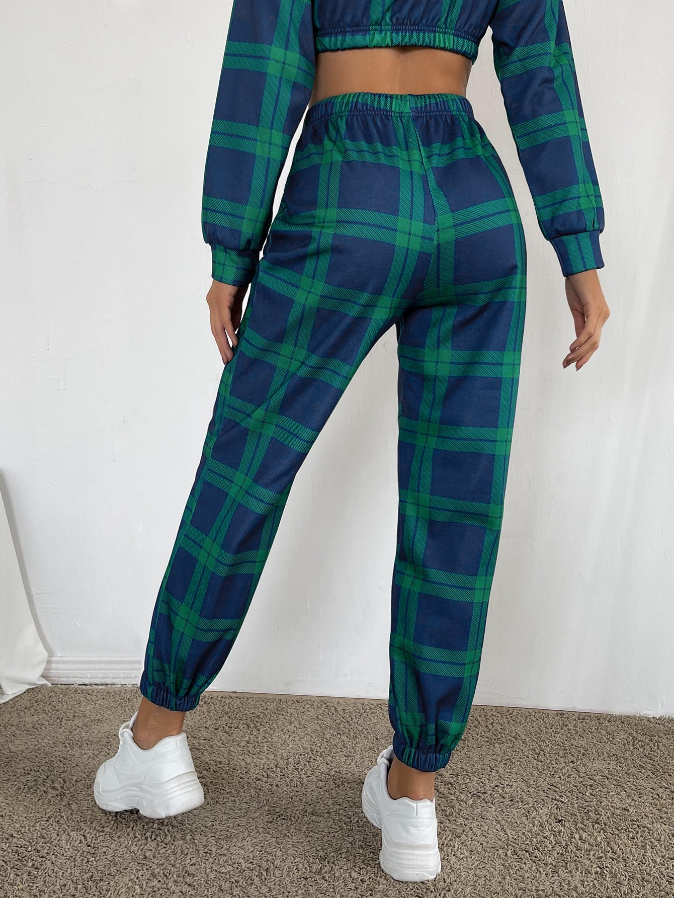 Plaid Drawstring Waist Sweatpants