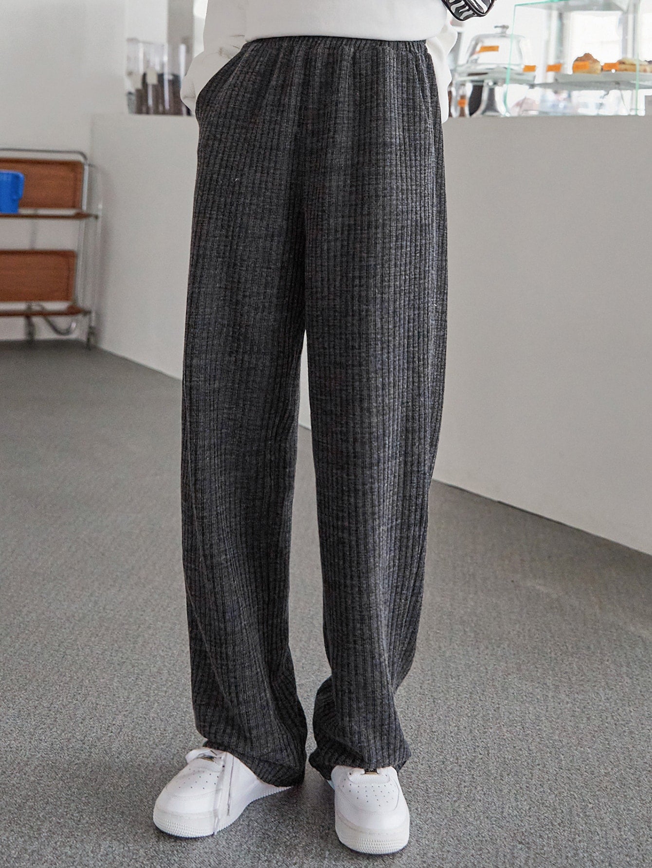 High Waist Ribbed Knit Pants