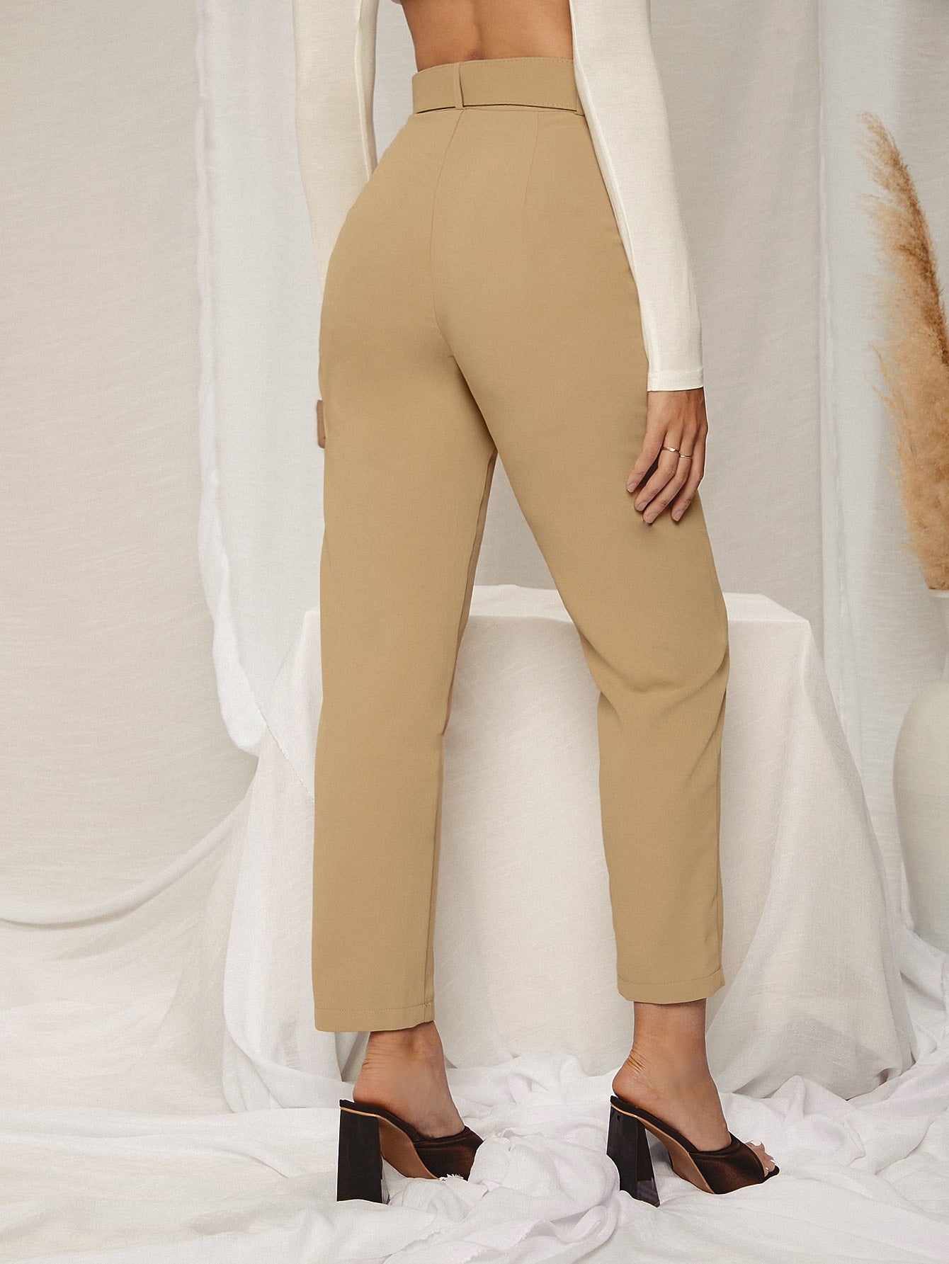High Waist Belted Tapered Pants