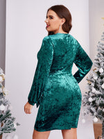 Plus Velvet Knot Side Bishop Sleeve Dress