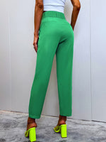 High Waist Belted Straight Leg Pants