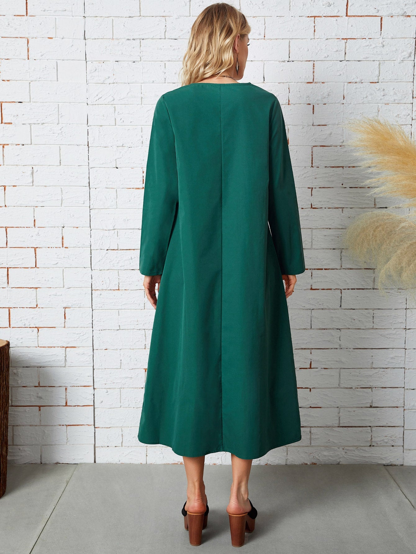 Solid Button Detail Tunic Dress