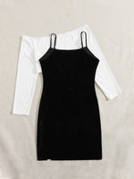 Plus Off-shoulder Top & Slit Hem Cami Dress
