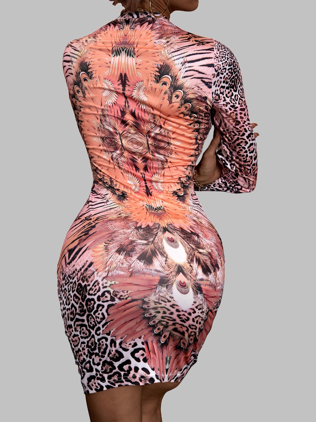 Zebra Striped & Tiger Skin Print Ring Linked Cut Out Bodycon Dress