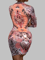 Zebra Striped & Tiger Skin Print Ring Linked Cut Out Bodycon Dress
