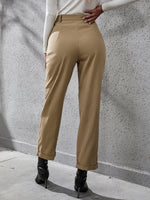 Slant Pocket Fold Pleated Pants Without Belt