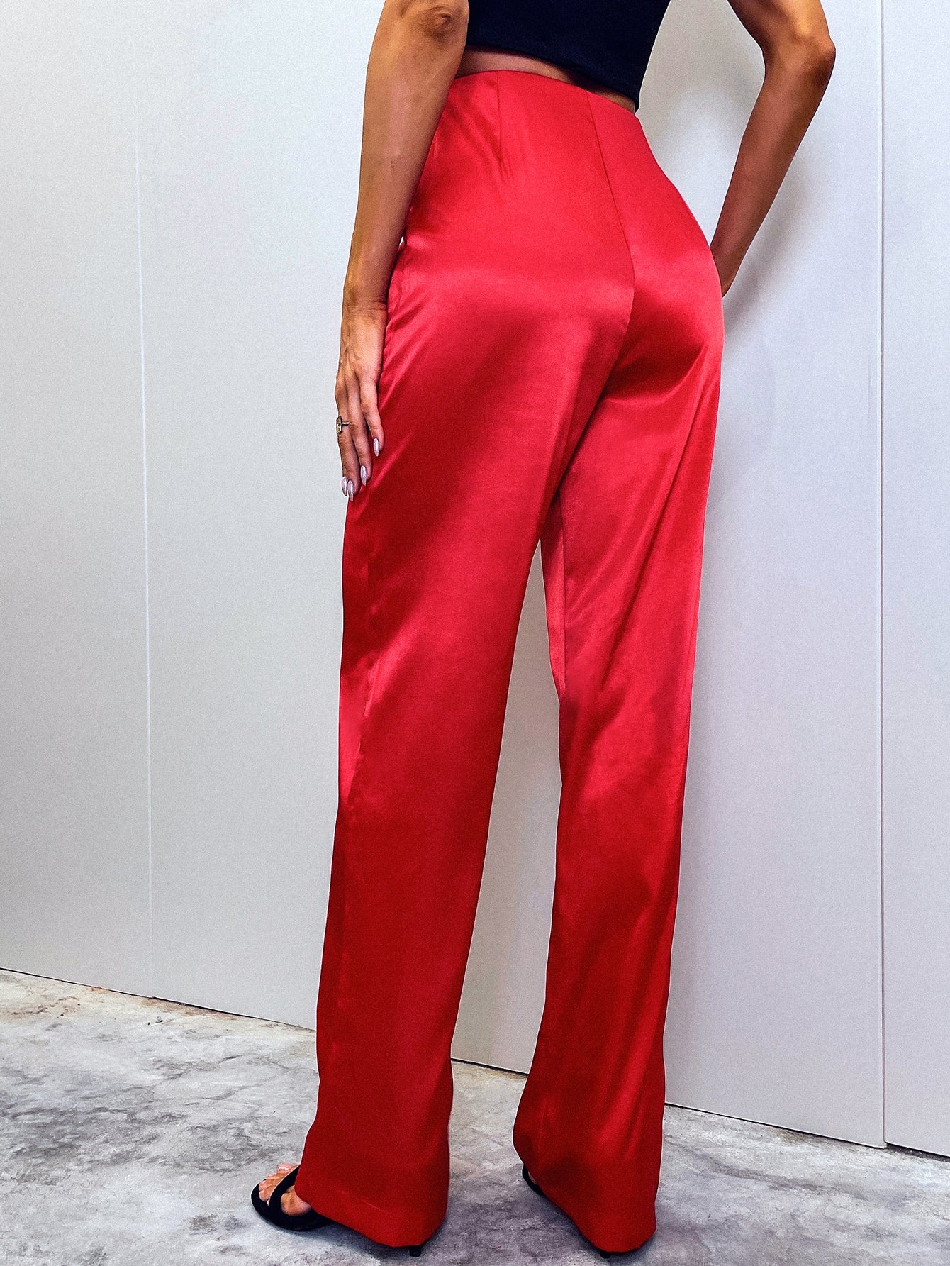 Satin High Waist Slant Pockets Pants