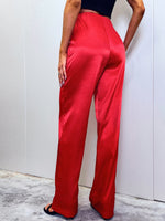 Satin High Waist Slant Pockets Pants