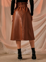 Paper Bag Waist Lace Up PU Leather Skirt