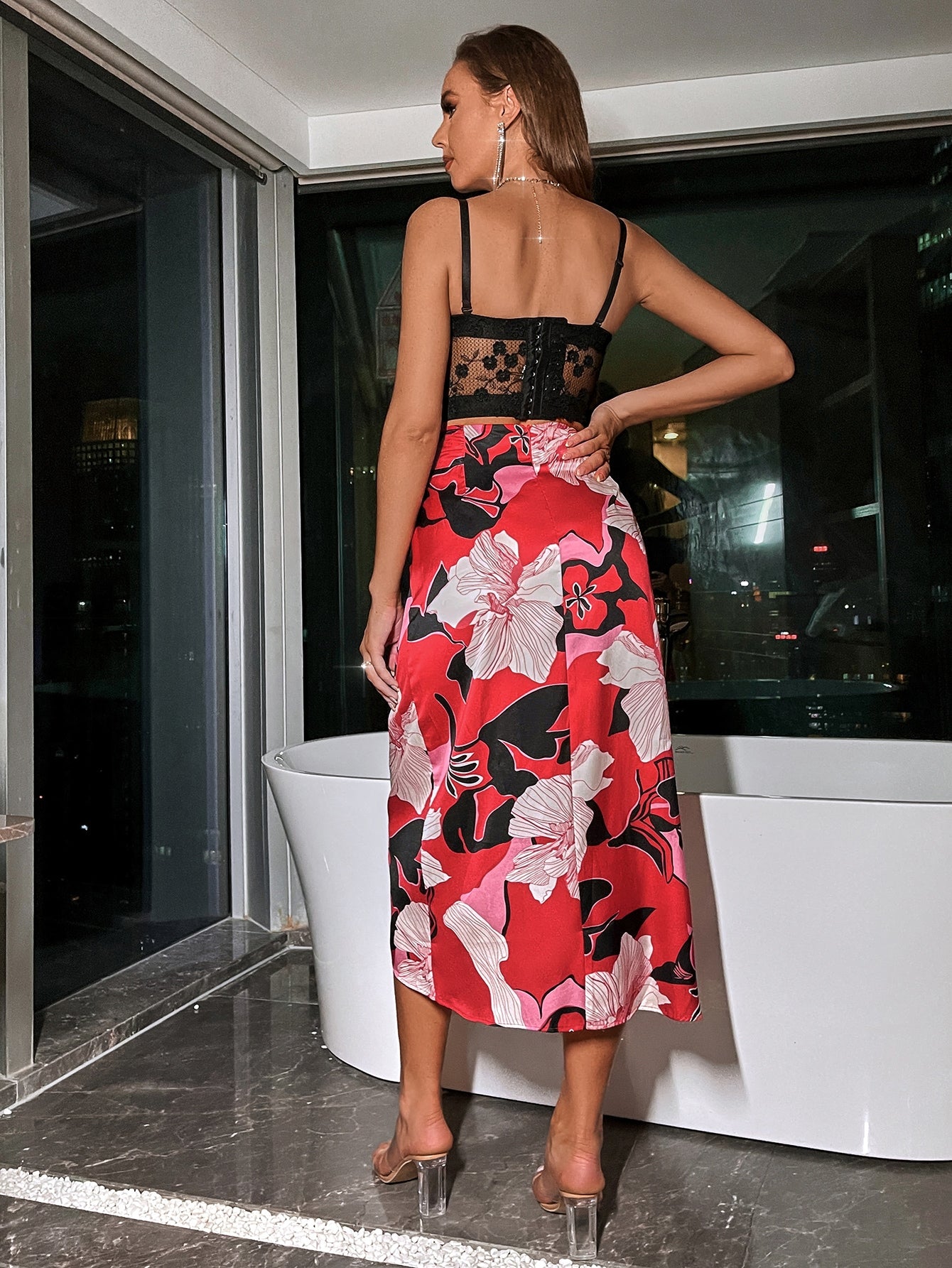 High Waist Floral Print Tie Front Wrap Skirt