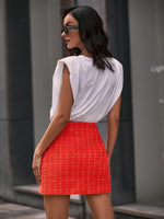 High Waist Slit Hem Tweed Skirt