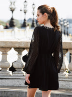 Swiss Dot Guipure Lace Trim Dress