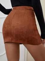 High Waist Slant Pocket Suede Skirt