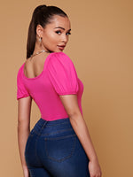 Square Neck Puff Sleeve Bodysuit