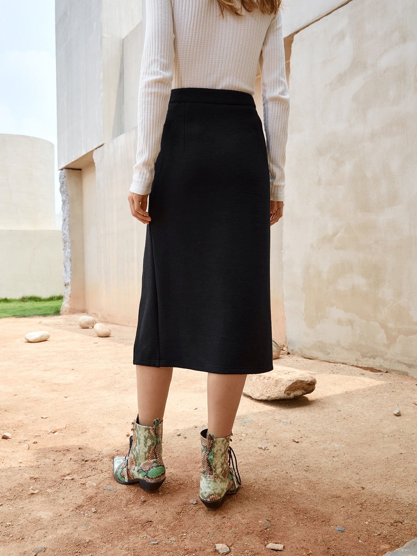 High Waist Ruched Split Thigh Skirt