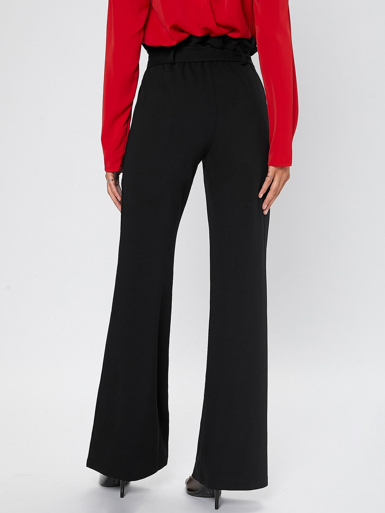 Paperbag Waist Belted Flare Leg Pants