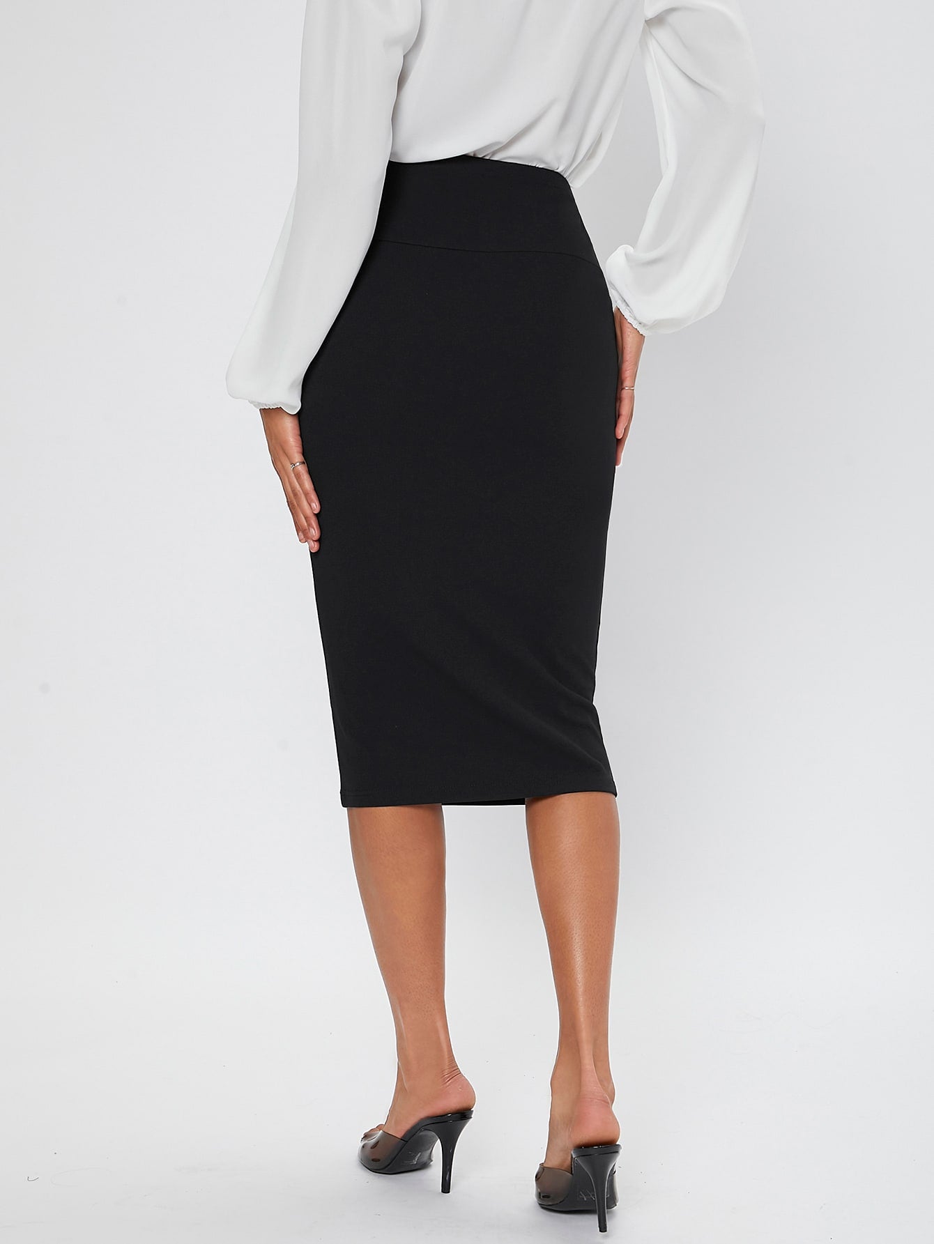 High Waist Solid Pencil Skirt