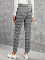 Plaid Print Split Hem Skinny Pants