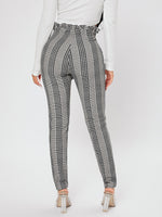 Plaid Print Paperbag Waist Knot Front Pants