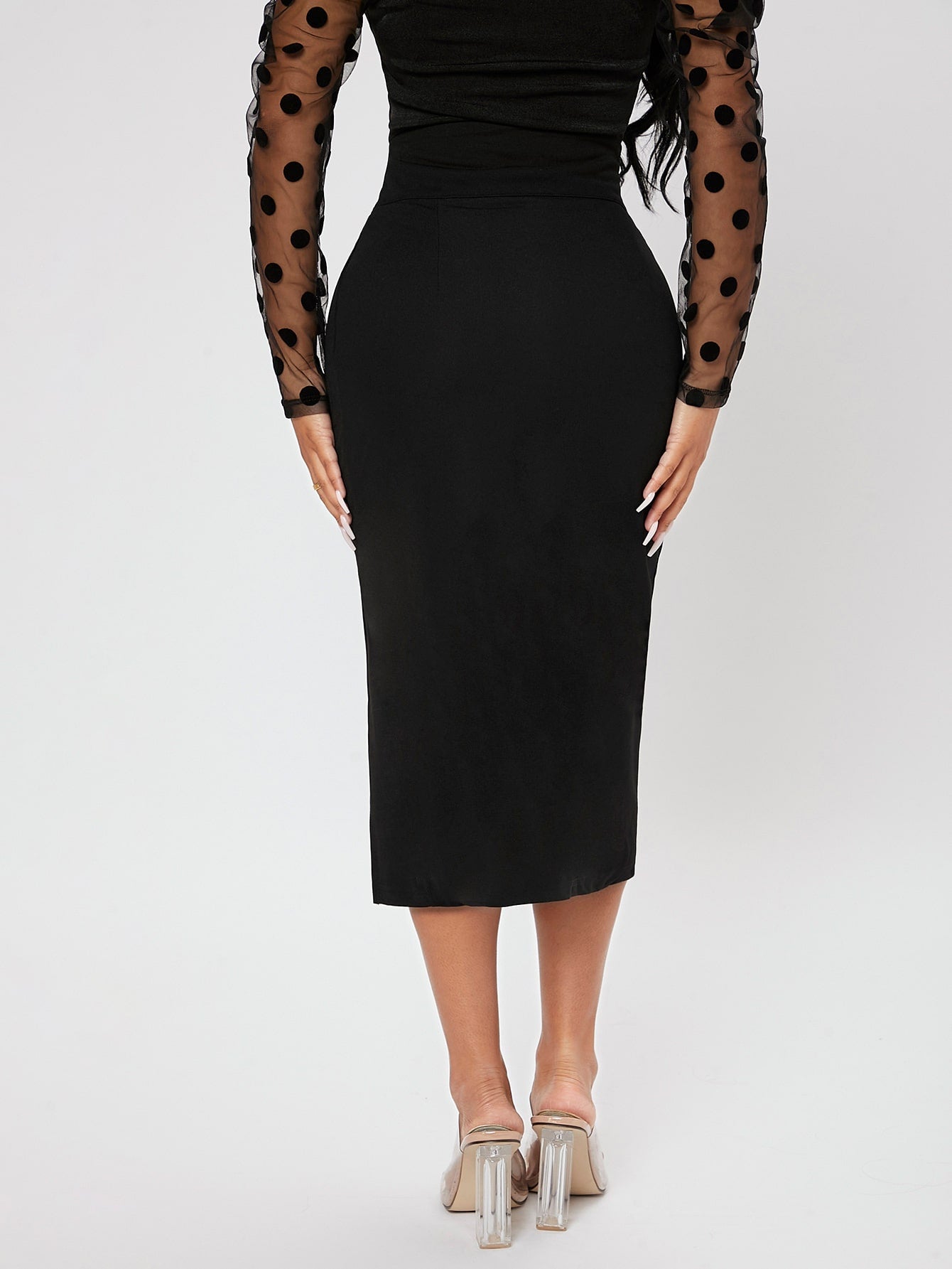 High Waist Slit Thigh Pencil Skirt