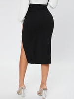 Wide Waistband Split Thigh Skirt