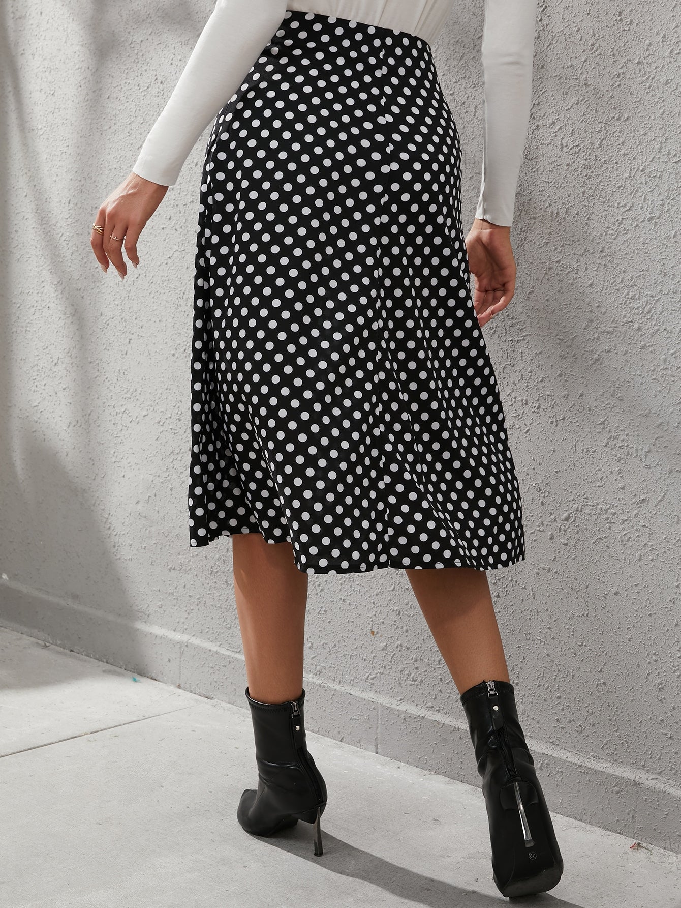 Polka Dot Split Thigh Skirt