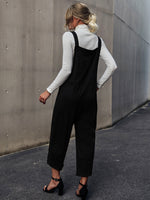 Straps Neck Button Solid Crop Jumpsuit