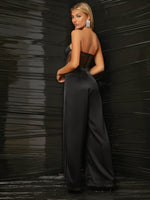 Contrast Dobby Mesh Backless Tube Jumpsuit