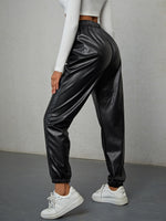 Slant Pocket PU Leather Carrot Pants