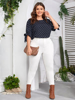 Plus Polka Dot Tie Cuff Blouse