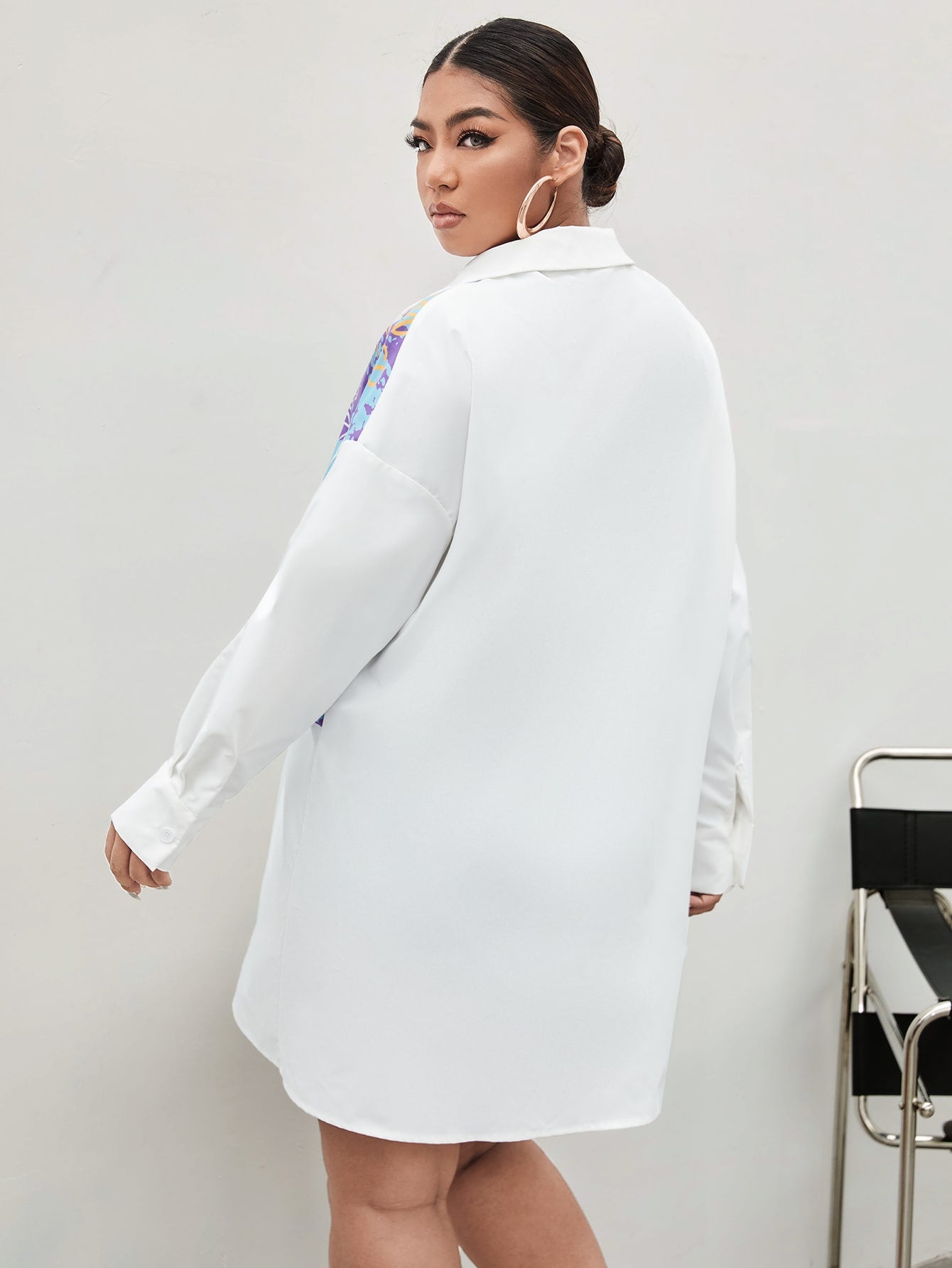 Plus Letter & Graphic Print Drop Shoulder Longline Blouse