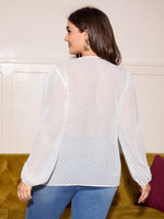 Plus Embroidery Tassel Tie Swiss Dot Blouse