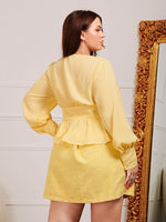 Plus Ruched Button Front Peplum Blouse