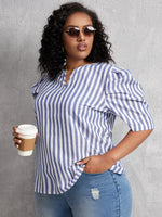 Plus Striped Puff Sleeve V Wired Blouse