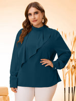 Plus Keyhole Back Mock Neck Overlay Blouse