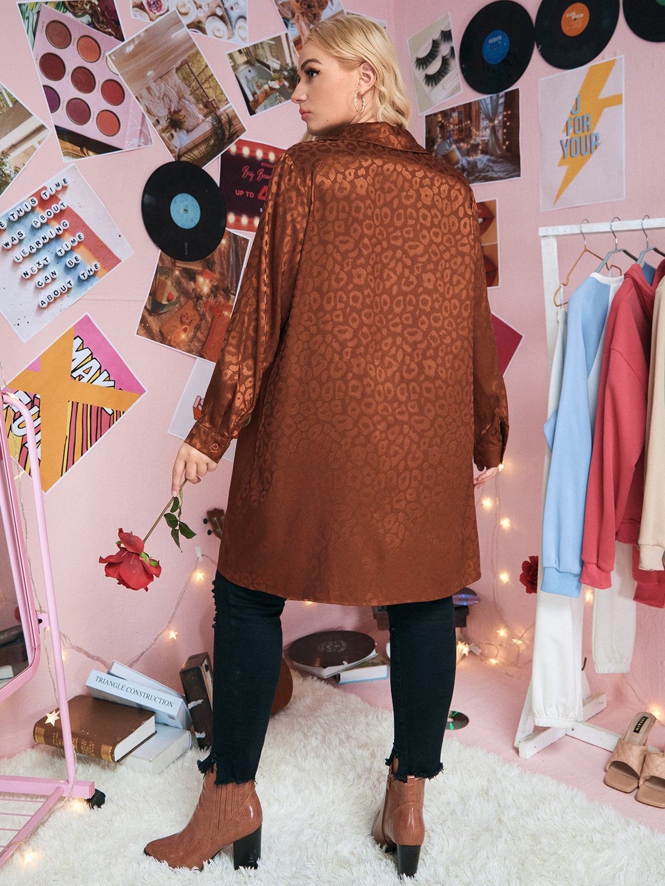 Plus Leopard Jacquard Satin Blouse