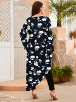 Plus Floral Print Asymmetrical Hem Blouse