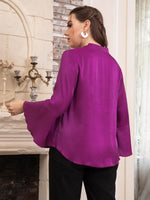 Plus Flounce Sleeve Satin Blouse