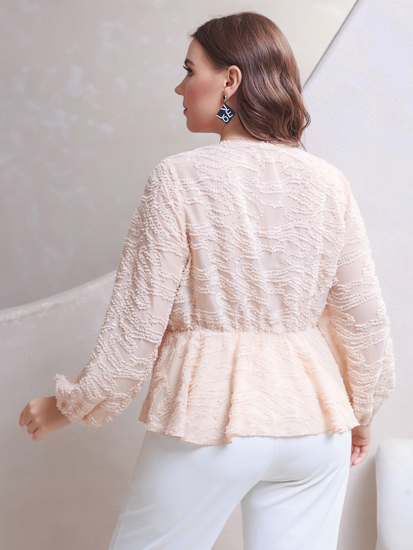 Plus Pearl Front Tie Peplum Blouse