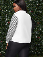 Plus Houndstooth Panel Colorblock Blouse