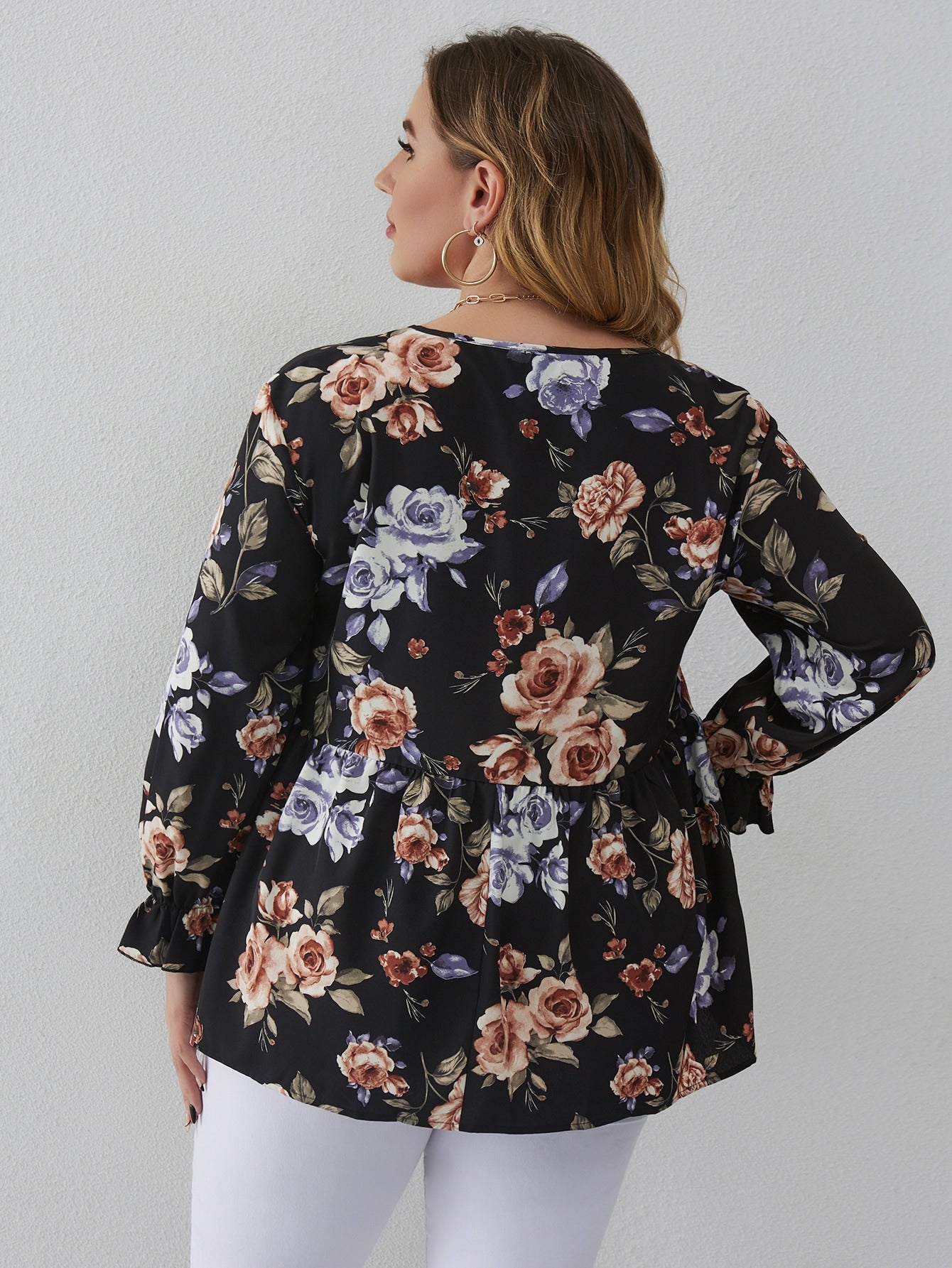 Plus Floral Print Peplum Blouse