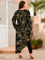 Plus Chain Print Asymmetrical Hem Blouse