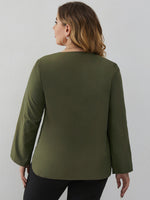 Plus Solid Button Front Blouse