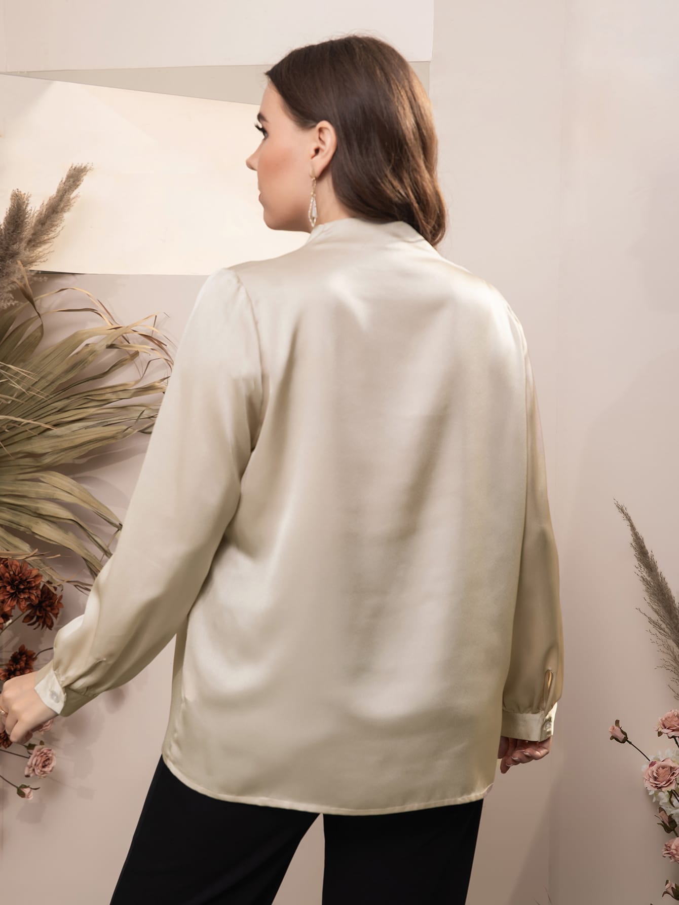 Plus V Neck Satin Blouse