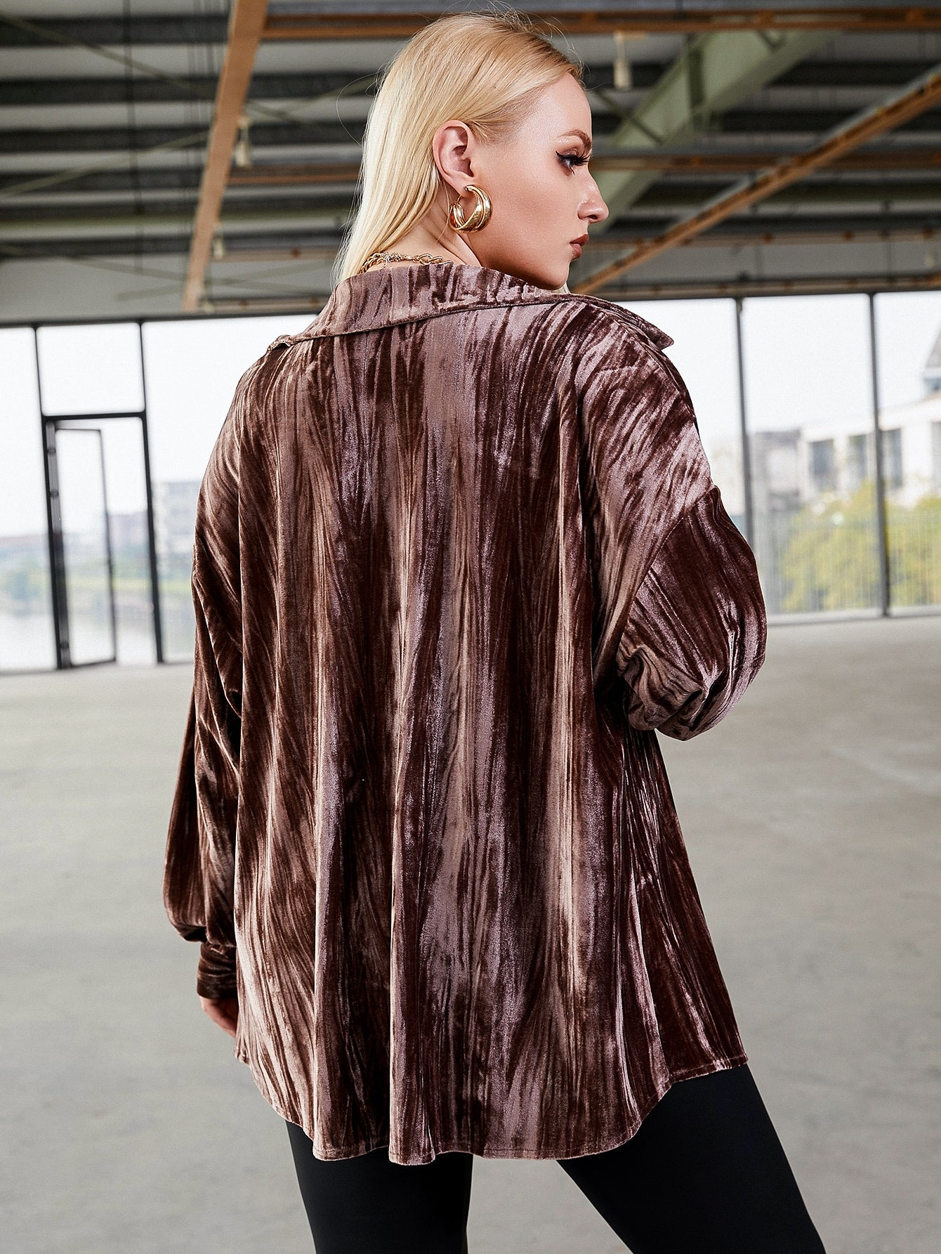 Plus Drop Shoulder Velvet Blouse
