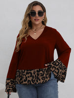 Plus Leopard Flounce Sleeve Blouse