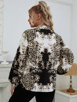 Plus Leopard And Baroque Print Tie Neck Blouse